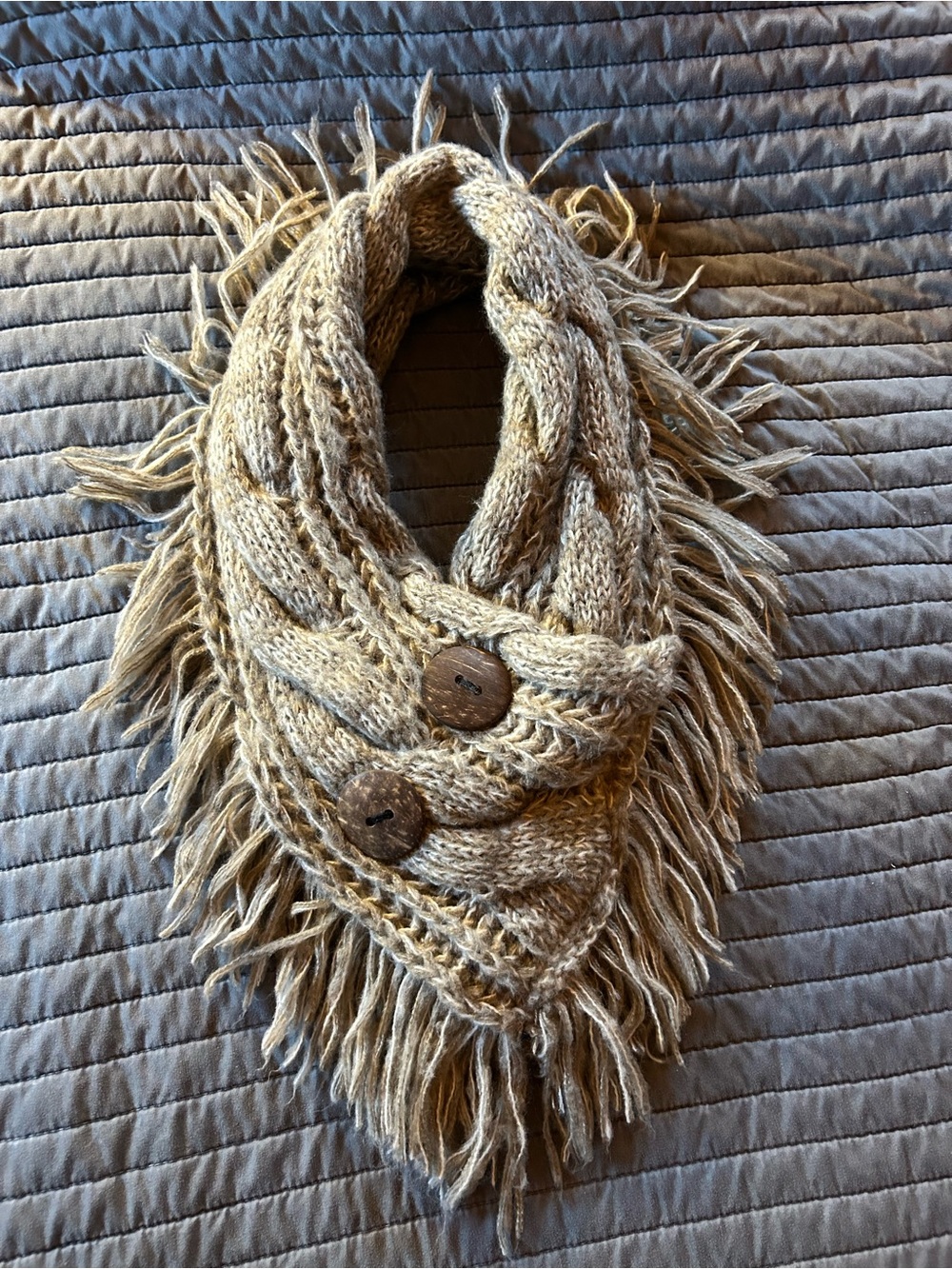 Fringe cowl neck knit scarf